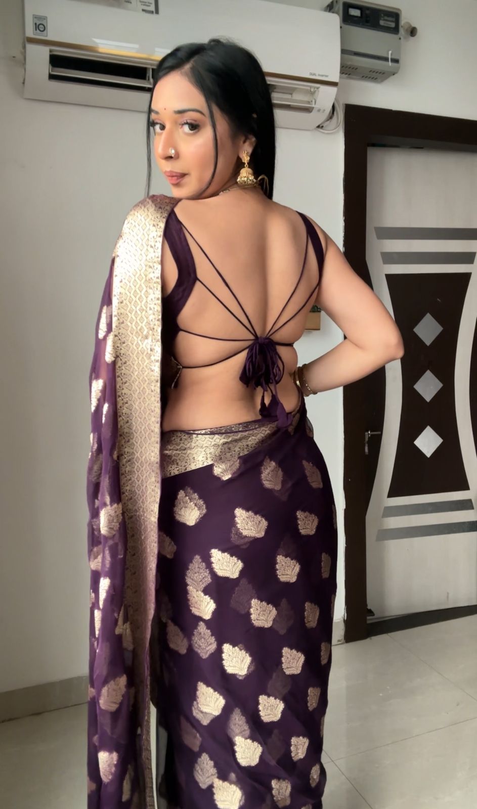 Maroon Banarsi Design Ready-to-Wear Saree 238