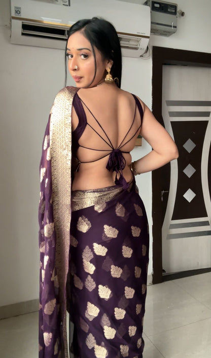 Maroon Banarsi Design Ready-to-Wear Saree 238