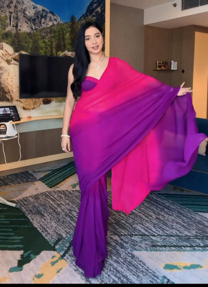 Pink and Purple ombre georgette Ready-to-Wear Saree 244