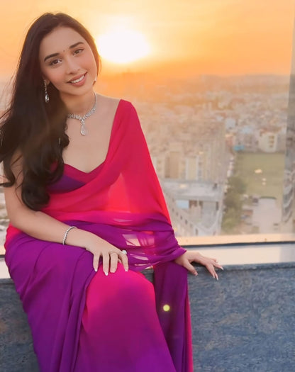 Pink and Purple ombre georgette Ready-to-Wear Saree 244