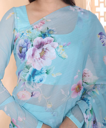 Light Blue floral Printed Ready-to-Wear Saree 253