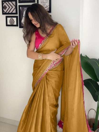 Golden Designer Ready to wear saree / Pre stitched / 353