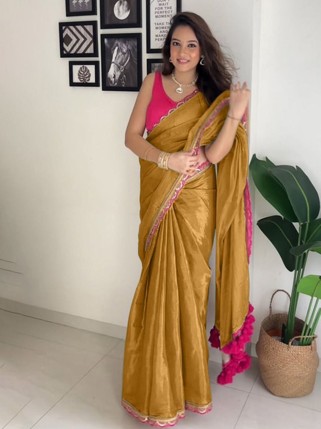 Golden Designer Ready to wear saree / Pre stitched / 353