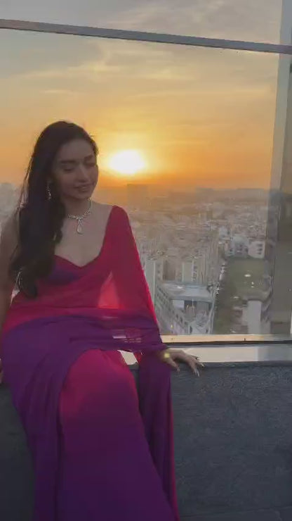 Pink and Purple ombre georgette Ready-to-Wear Saree 244