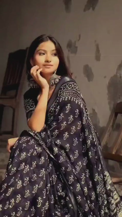 Black Cotton Ready-to-Wear Saree  468