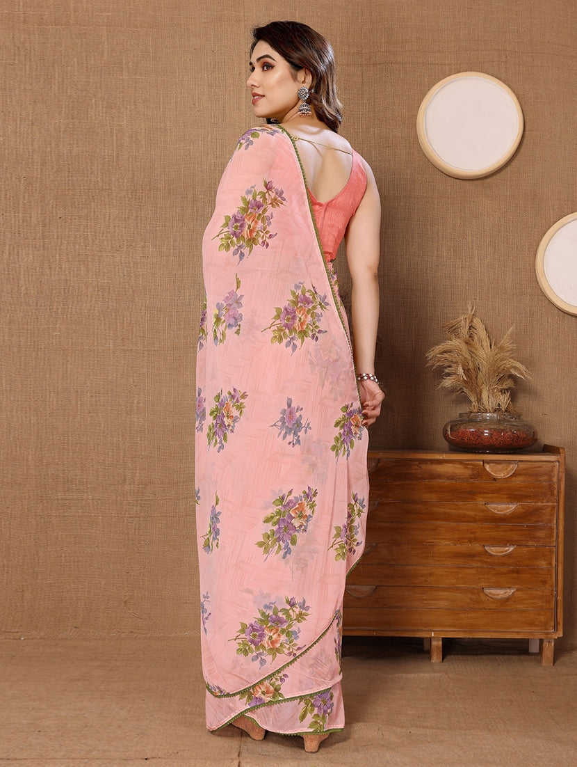 Light Pink Floral Printed Ready-to-Wear Saree  270-1