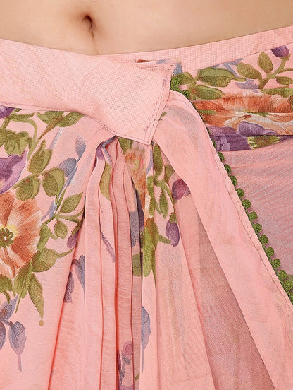 Light Pink Floral Printed Ready-to-Wear Saree  270-1